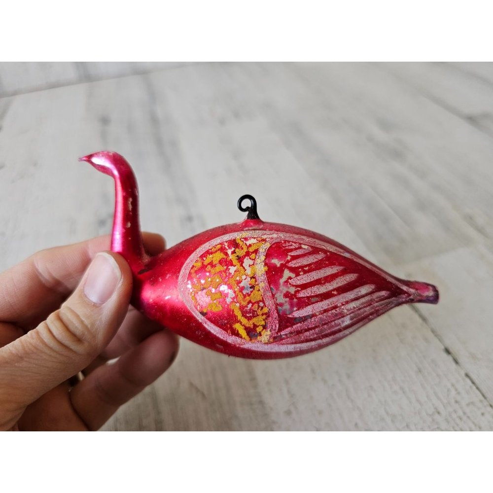Antique red swan glass mercury ornament AS IS Xmas tree